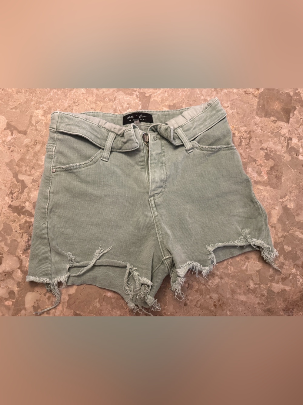 Willow Boutique: Women’s Fold Over Distressed Denim Shorts- Olive (M)
